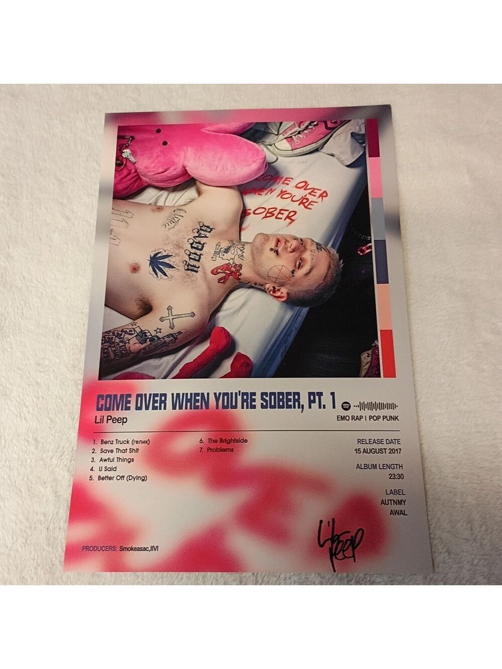 🆓 Free W/Purchase Lil Peep 'Come Over When You're Sober,